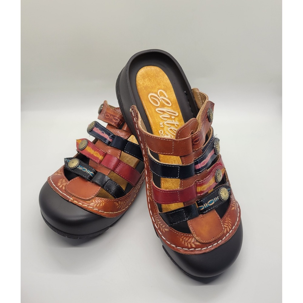Elite by Corkys Heidi Leather Clog Sandal Women 7 Boho Comfy Vibrant Multicolor